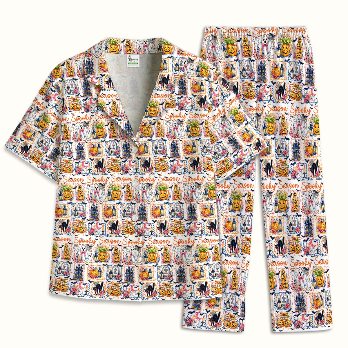 Spooky Pumpkin Ghost Pattern Pajama Set