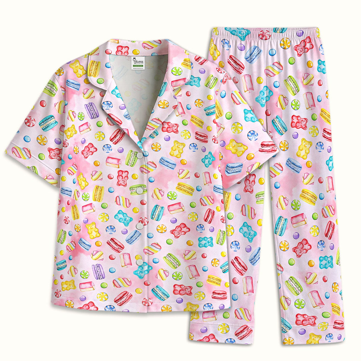Candy and Macaron Nurse Pajama Set