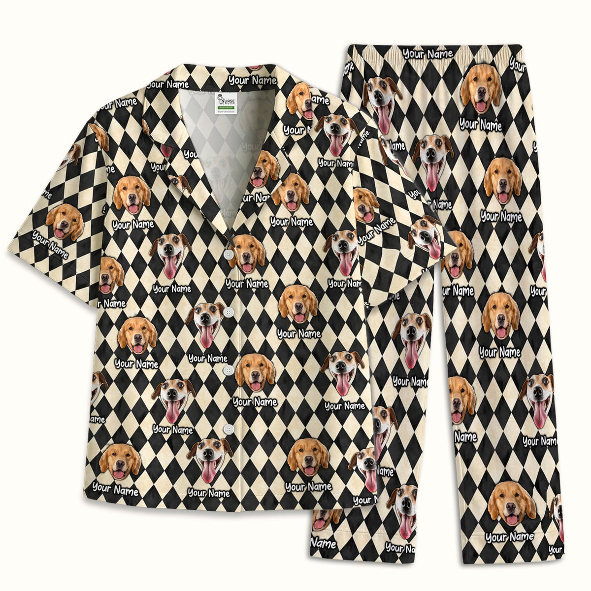 Personalized Pet Portrait Argyle Pajama Set