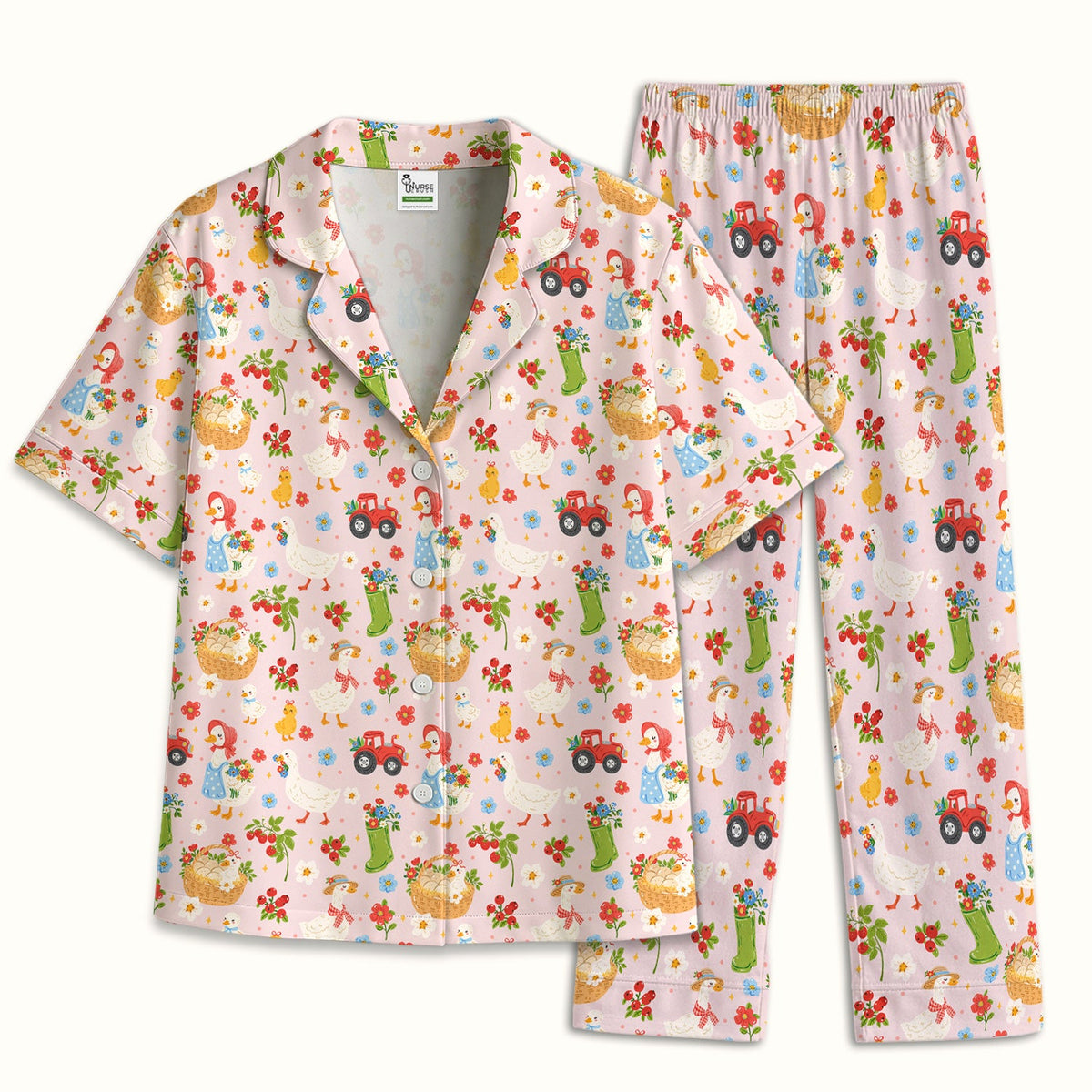 Farm Duck Chicken Tractor Flower Basket Pajama Set