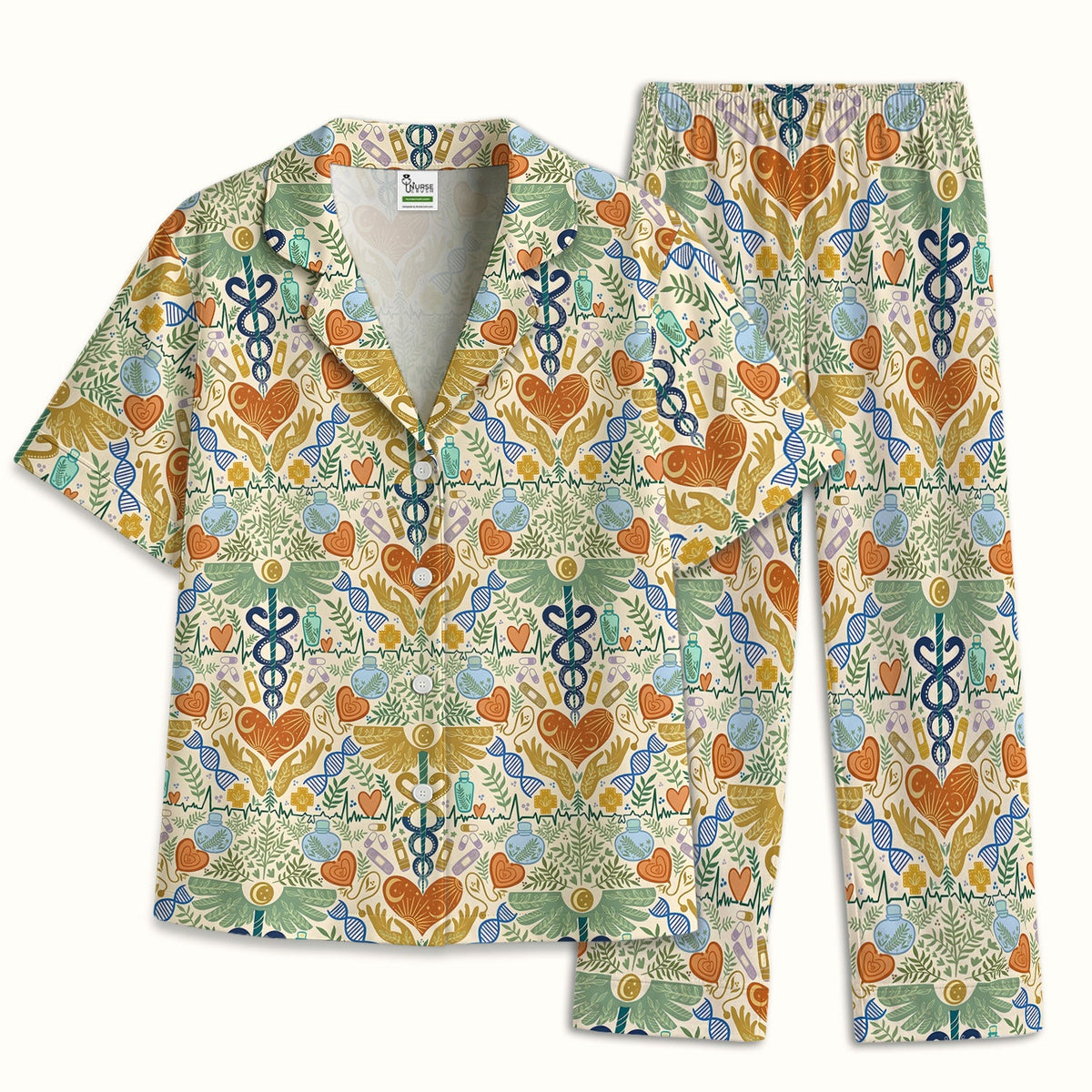 Botanical Caduceus Heart Nurse Pajama Set