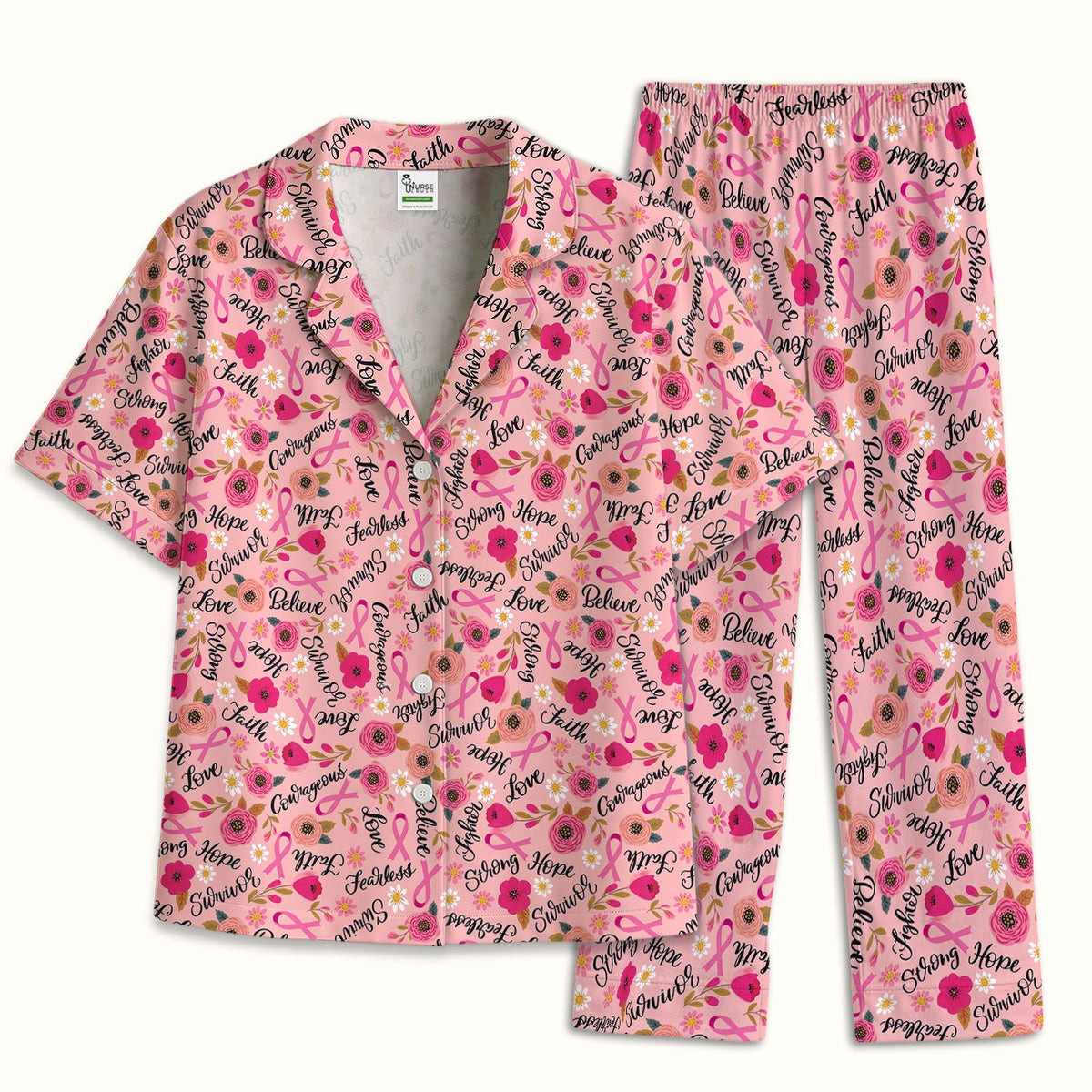 Breast Cancer Oncology Floral Nurse Pajama Set