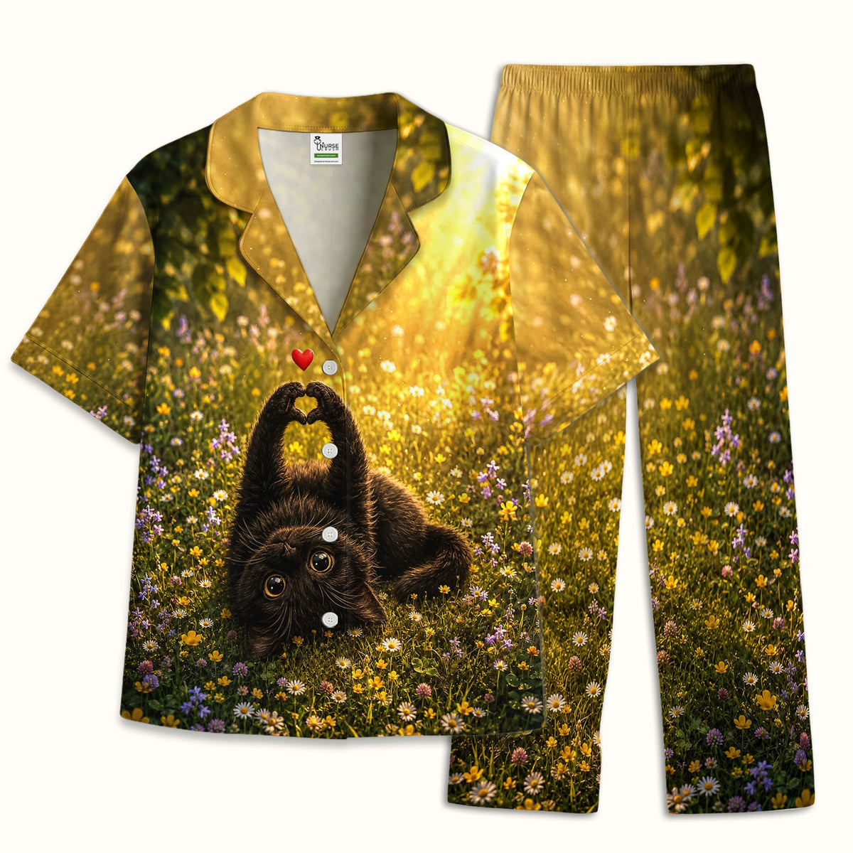 Upside Down Black Cat Meadow Pajama Set