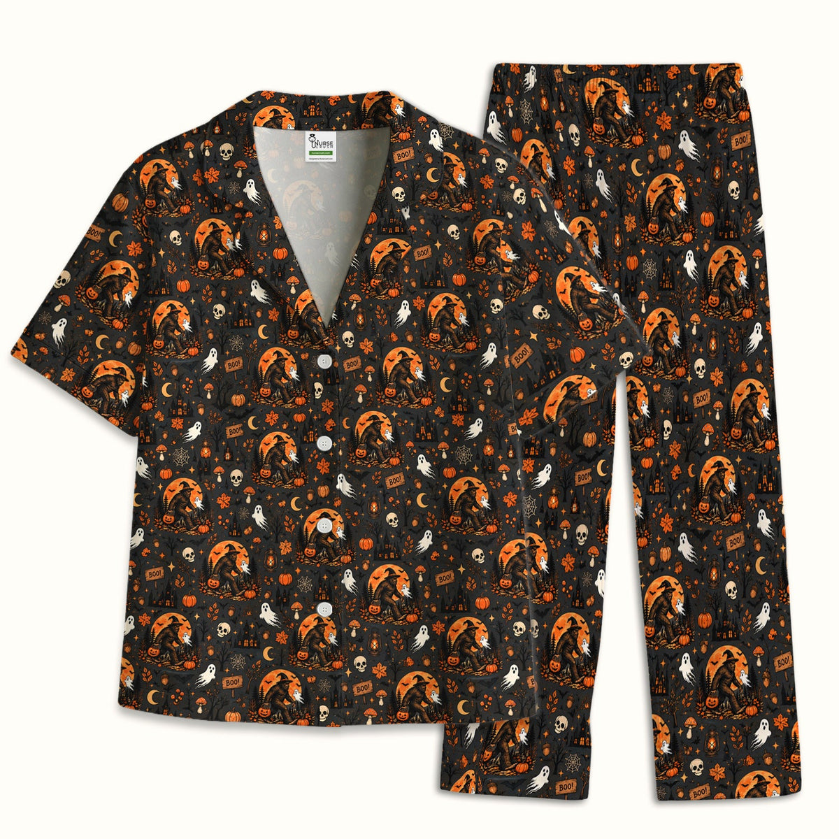 Bigfoot Ghost with Pumpkin Pajama Set - Halloween Gift For Nurse
