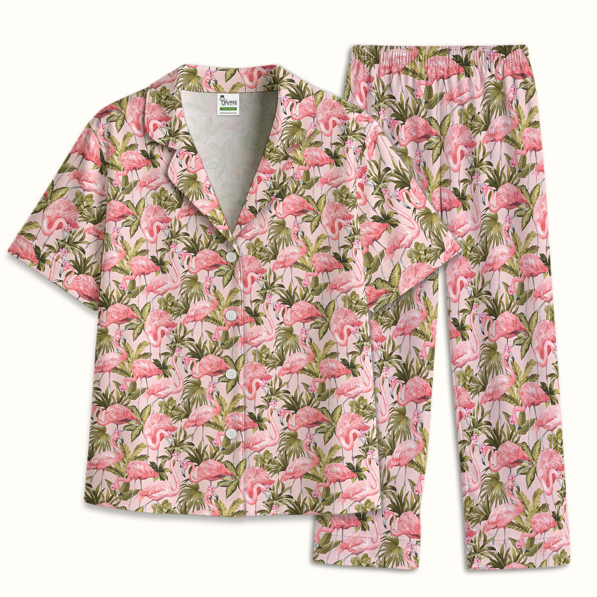 Pink Flamingo Jungle Leaves Pajama Set