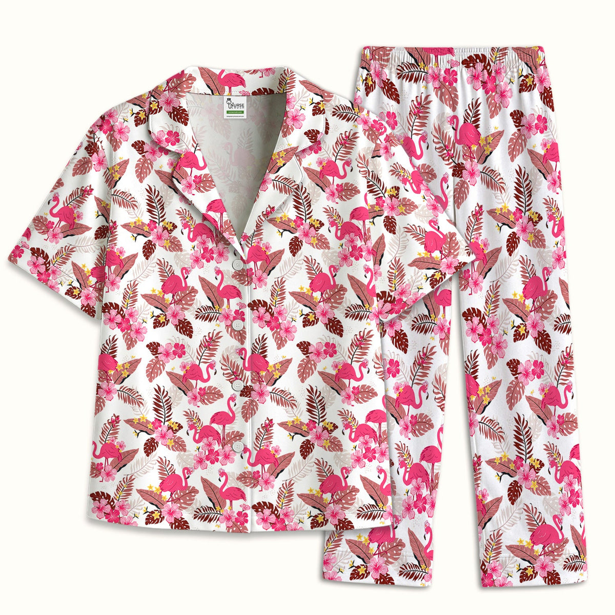 Pink Flamingo Tropical Floral Pajama Set