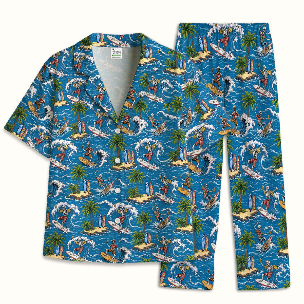 Spooky Tropical Skeleton Surfer Pajama Set
