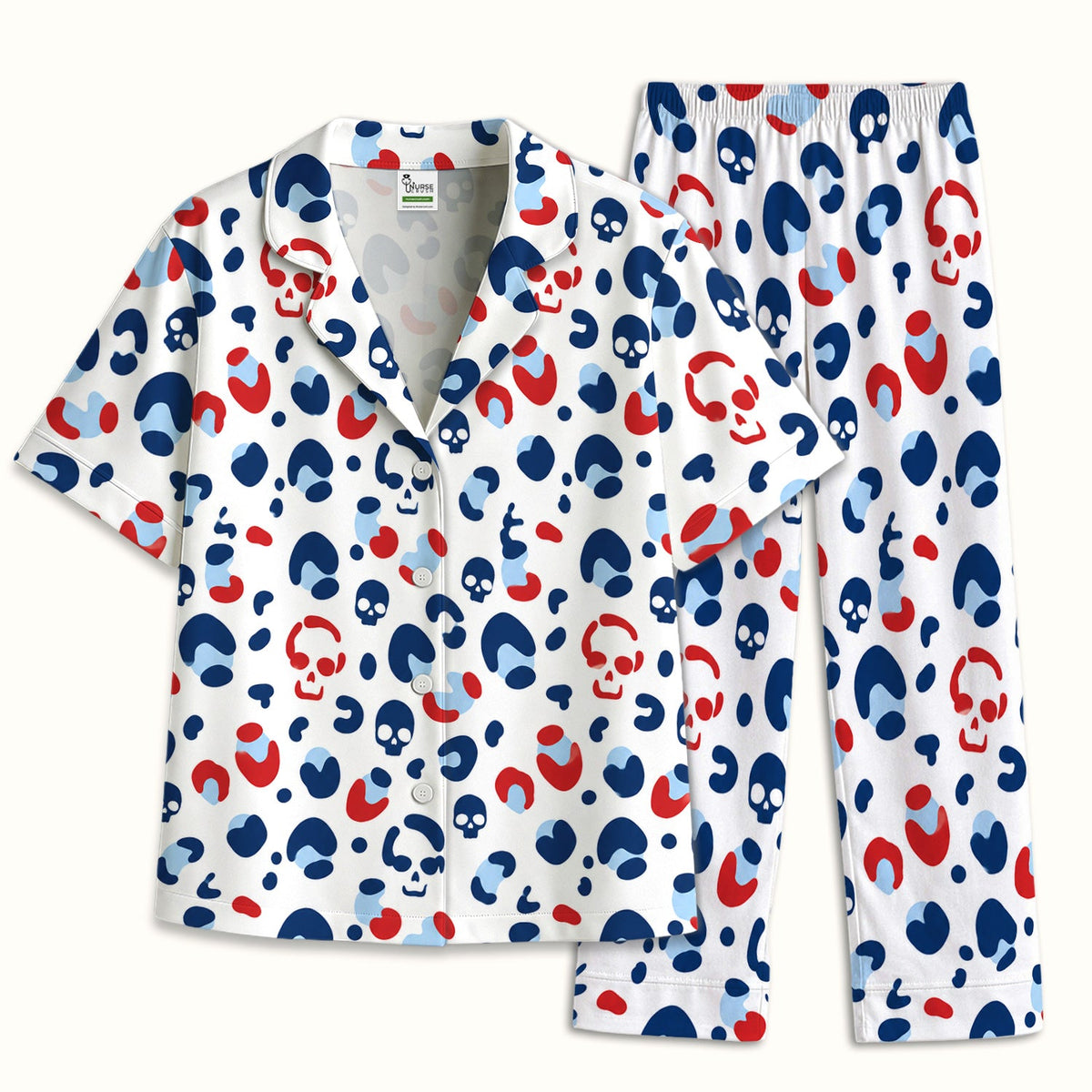 Red Blue Skull Leopard Pajama Set