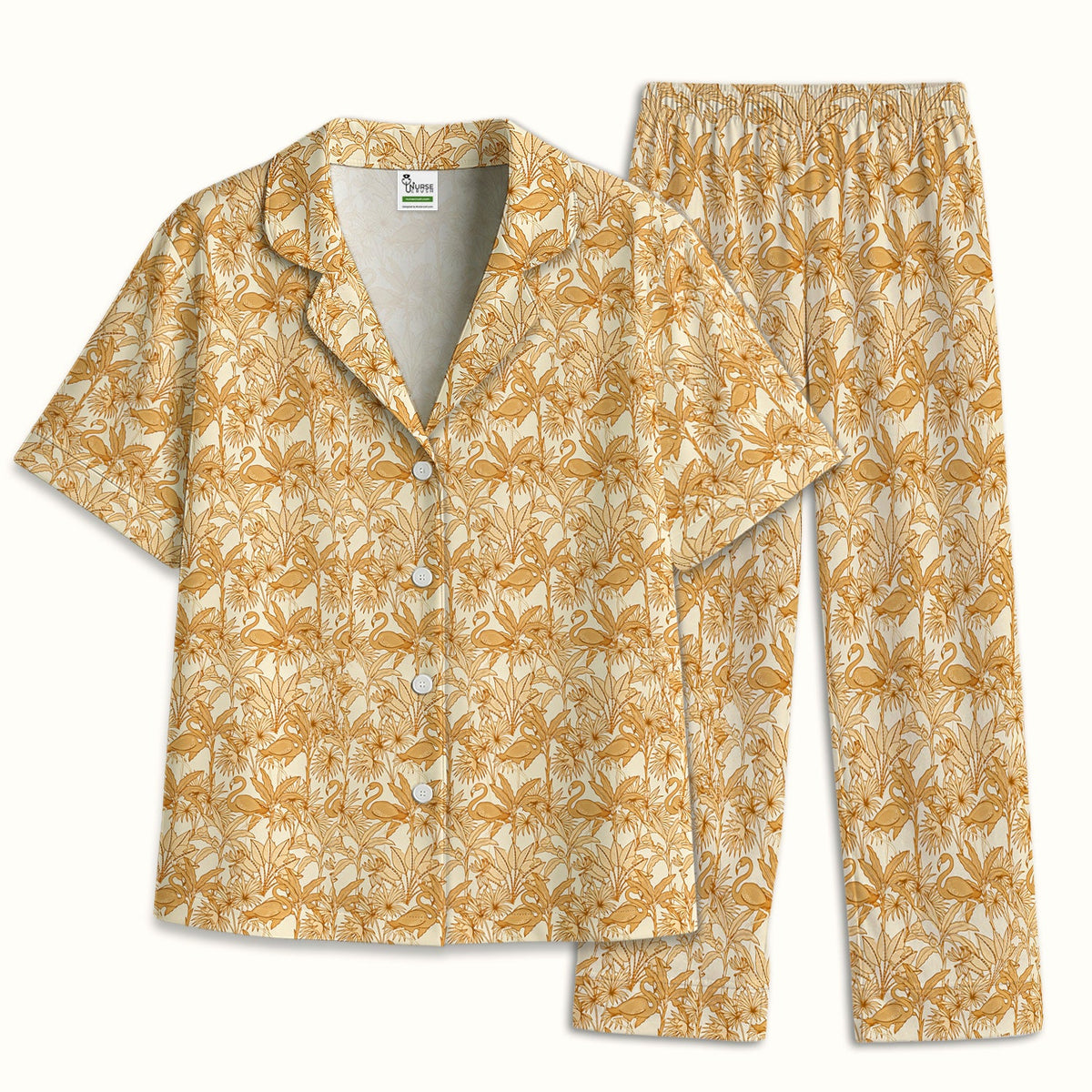 Tropical Flamingo Palm Leaves Pajama Set