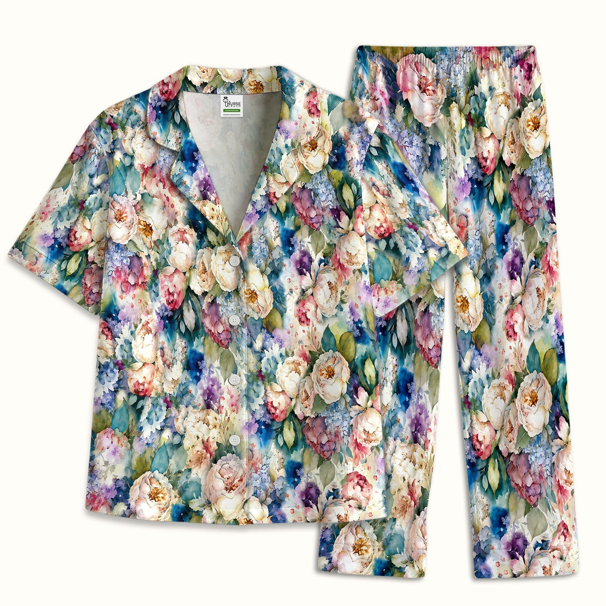 Watercolor Peony Hydrangea Floral Pajama Set