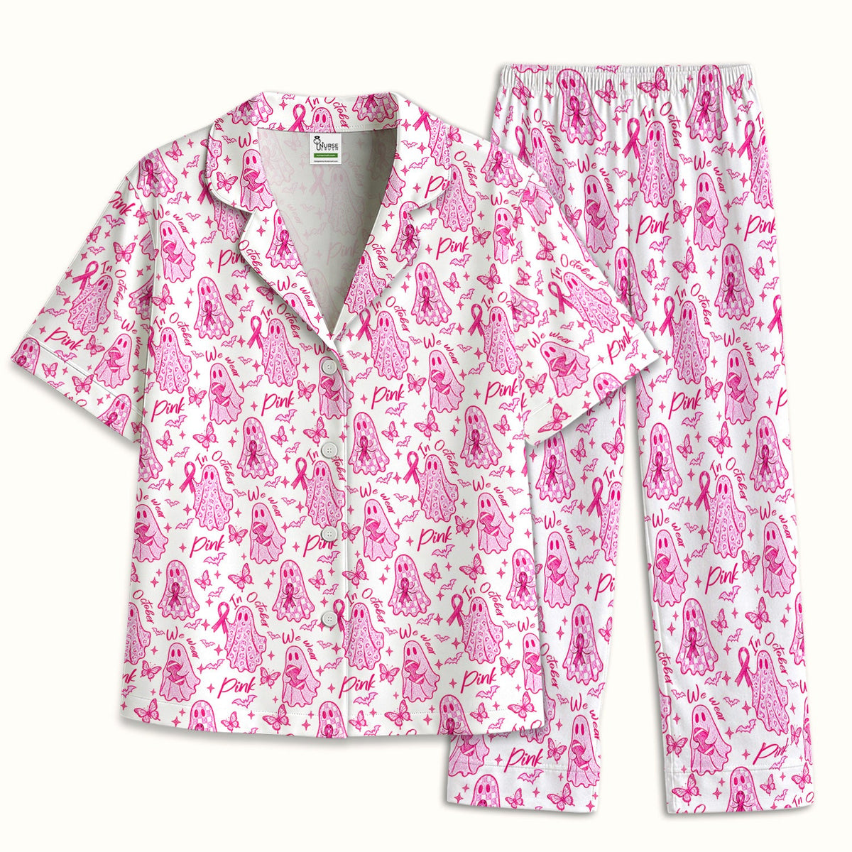 Pink Ribbon Ghost Pajama Set