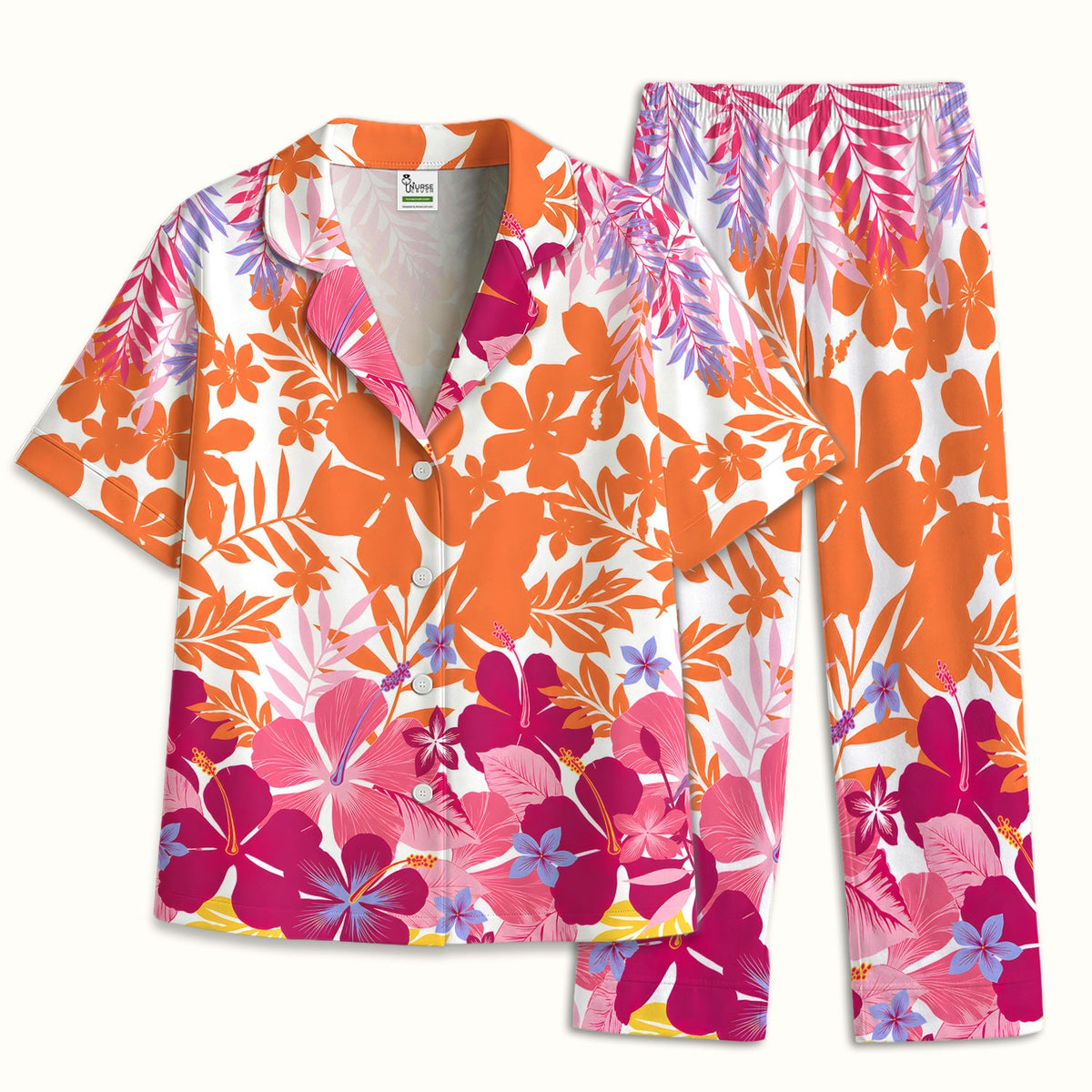 Tropical Hibiscus Bloom Nurse Pajama Set