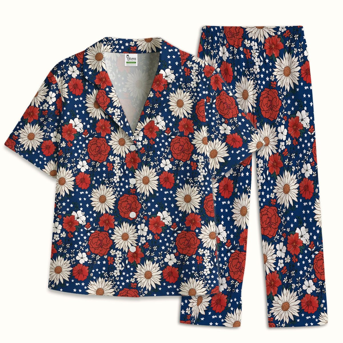 Red White Blue Floral Pajama Set