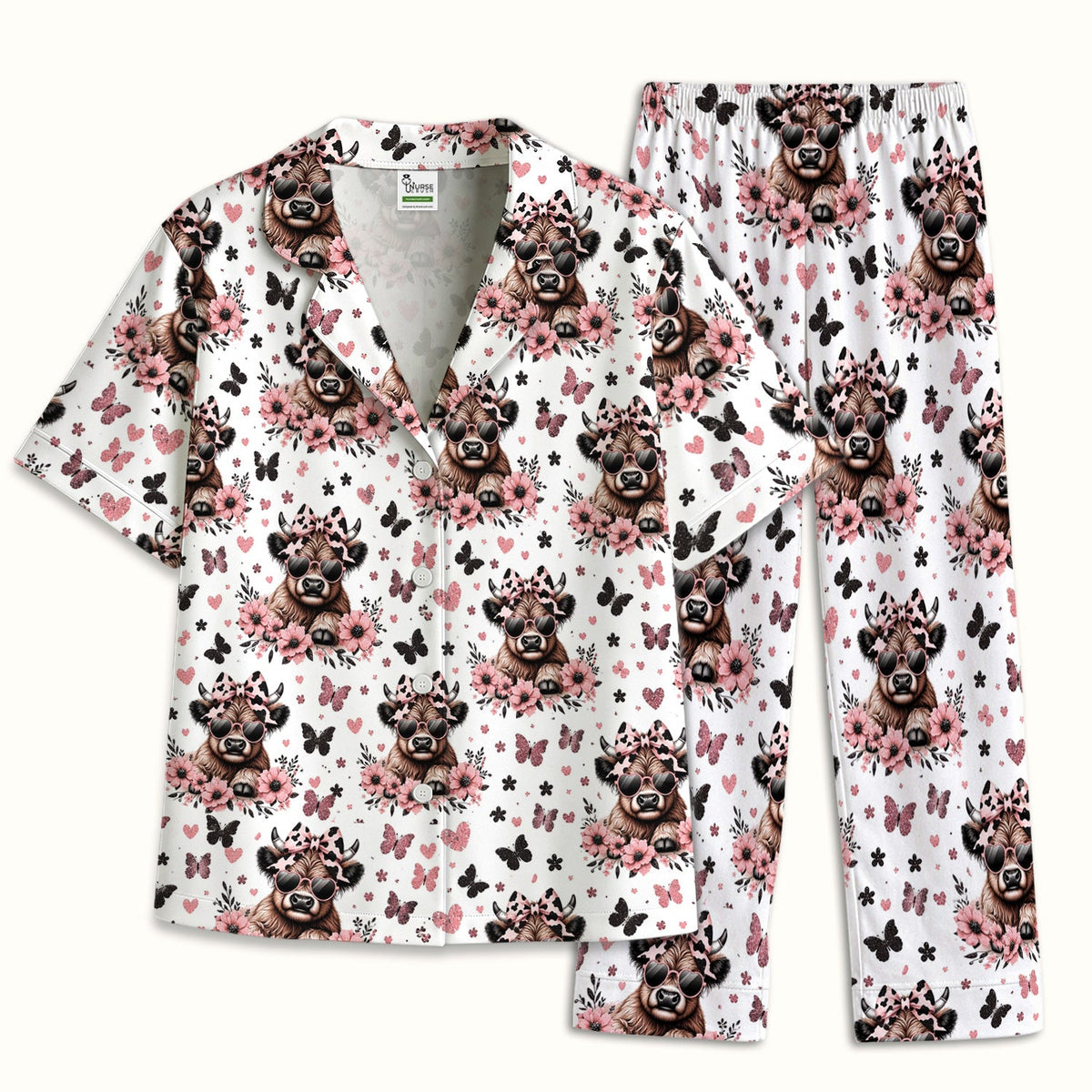 Cow Heart Sunglasses Nurse Pajama Set