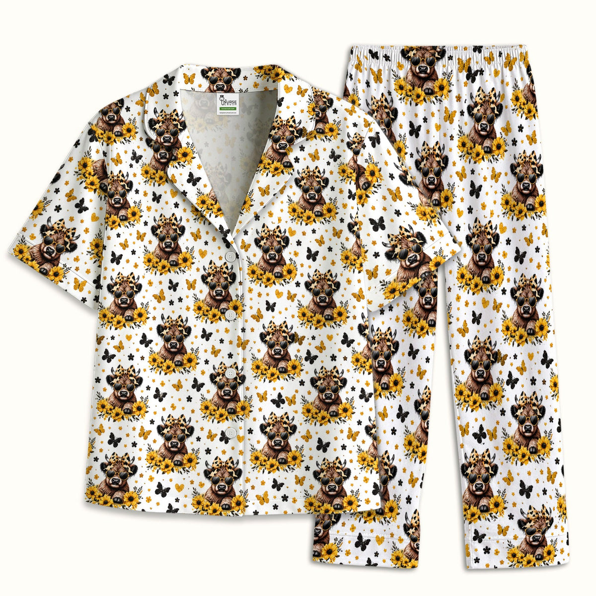 Sassy Highland Cow Sunflower Pajama Set