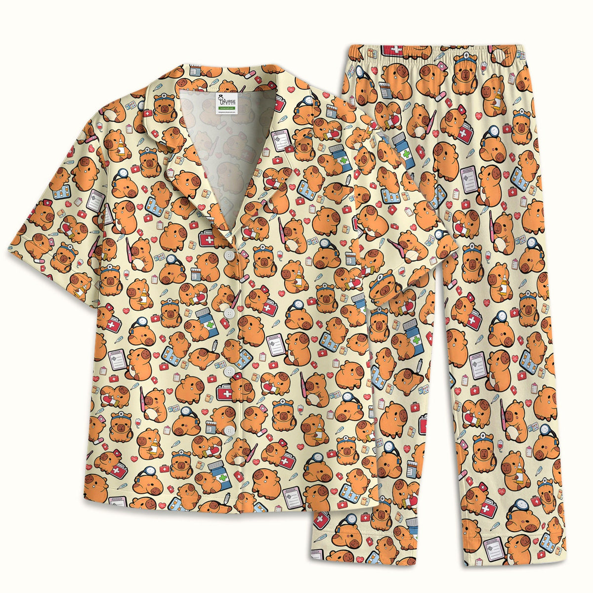 Capybara Stethoscope Medical Tools Nurse Pajama Set