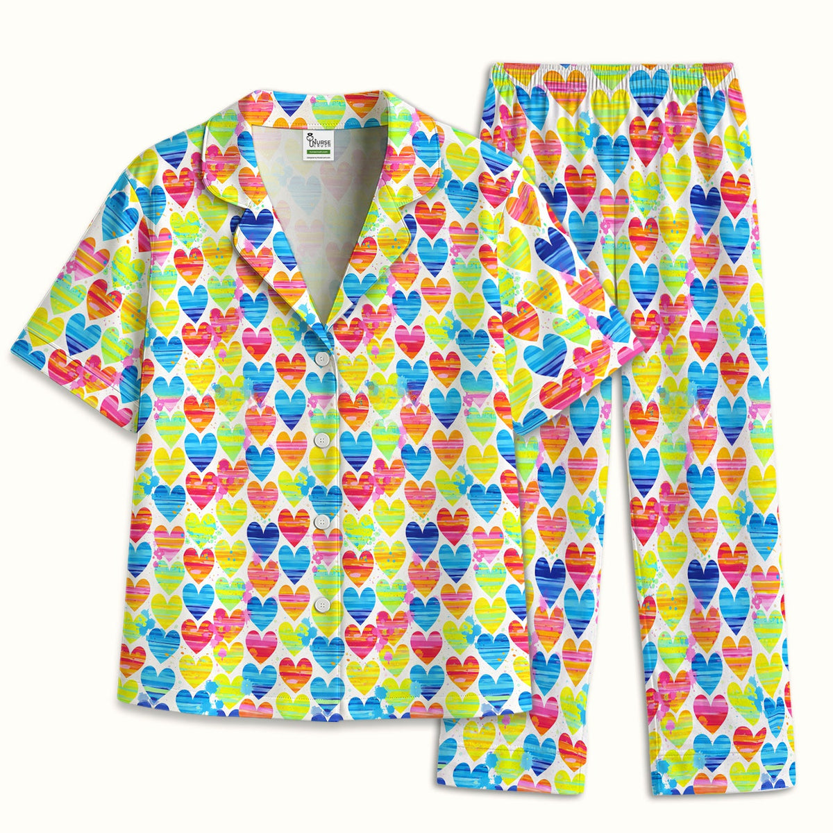 Rainbow Heart Nurse Pajama Set