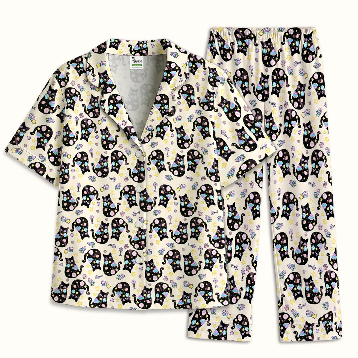 Galaxy Black Cat Space Pajama Set
