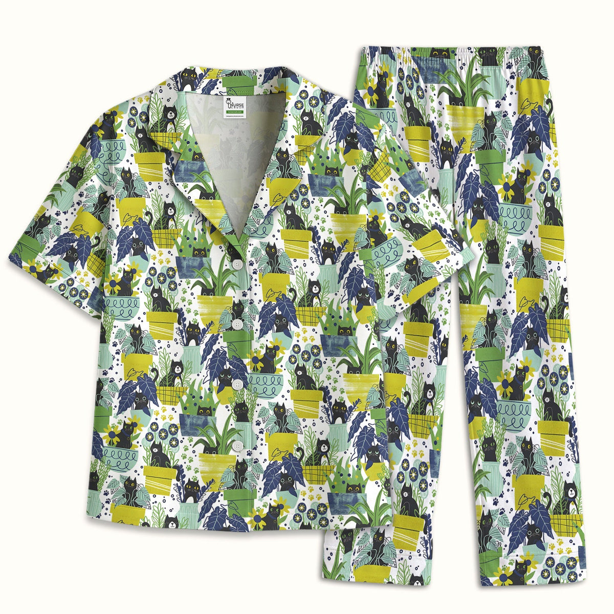 Black Cat Planter Garden Pajama Set