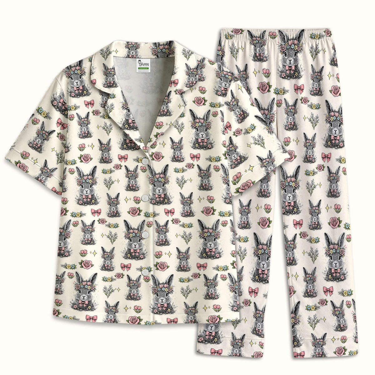 Vintage Floral Bunny Pajama Set - Easter Gift For Nurse