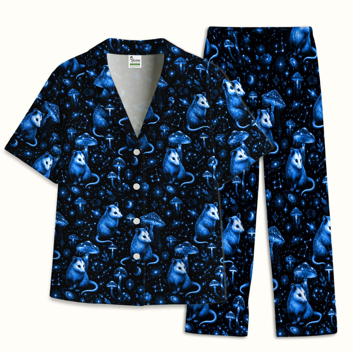 Celestial Blue Opossum Mushroom Nurse Pajama Set