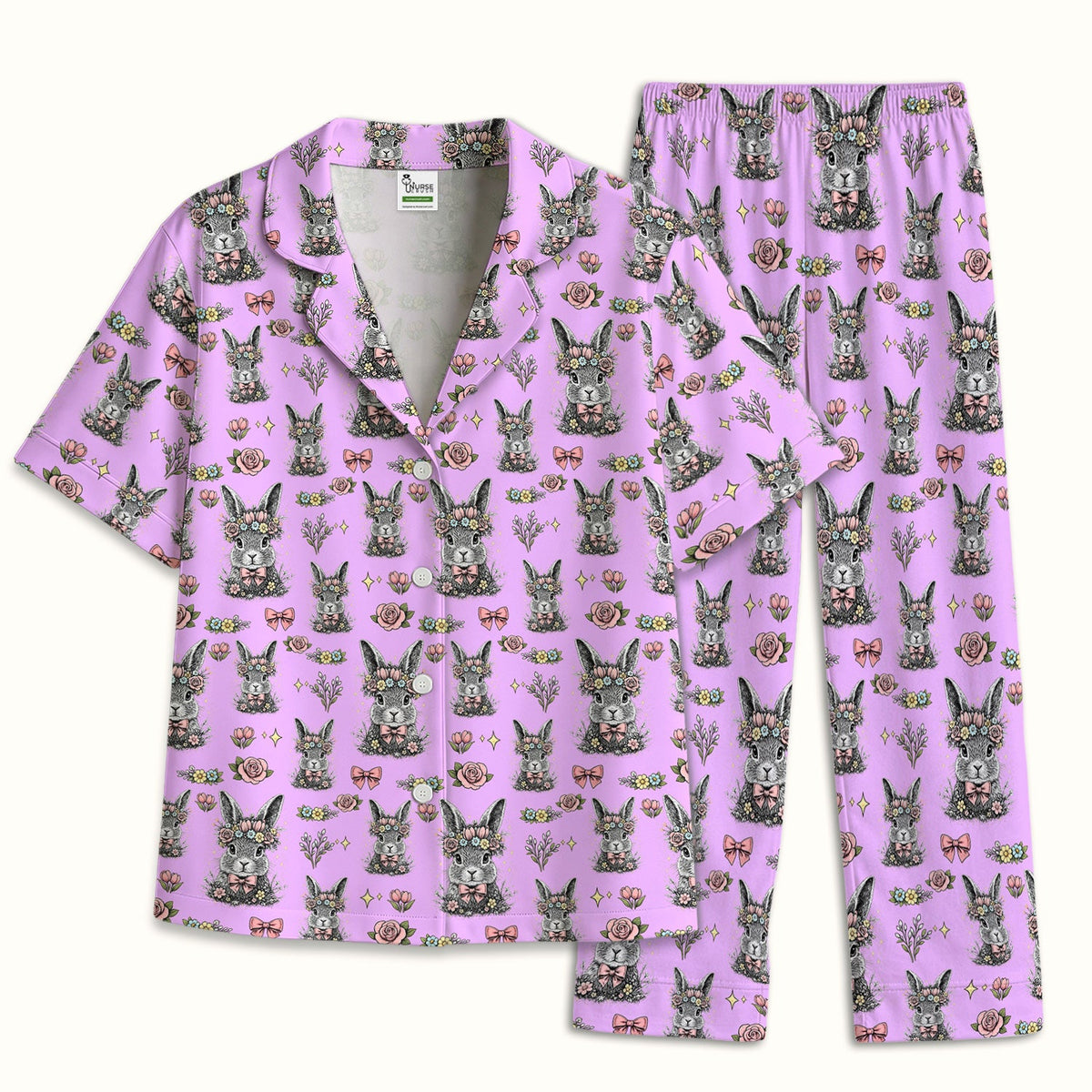 Vintage Floral Bunny Pajama Set - Easter Gift For Nurse
