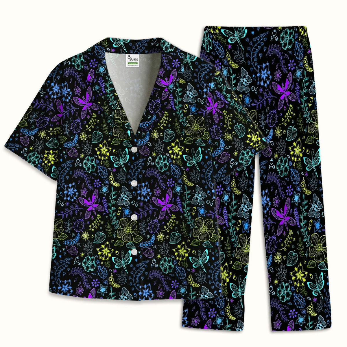 Neon Butterfly Floral Garden Pajama Set