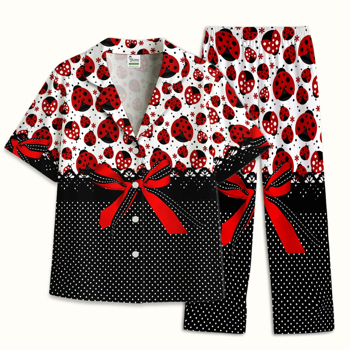 Ladybug Red Ribbon Polka Pajama Set