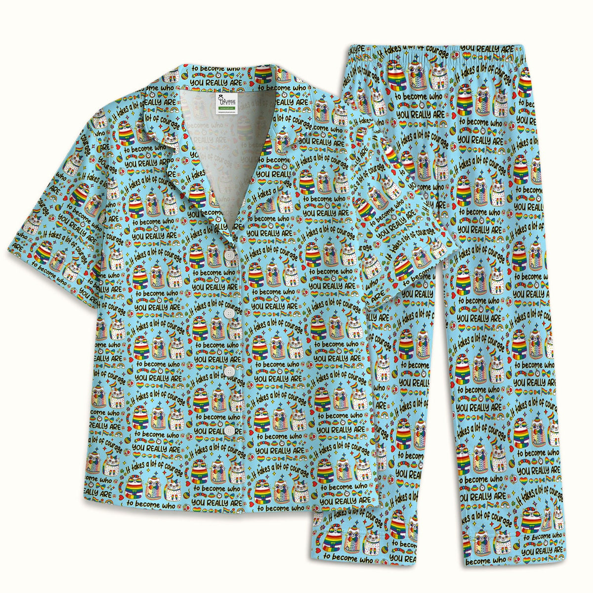 Nurse Rainbow Cat Courage Pajama Set