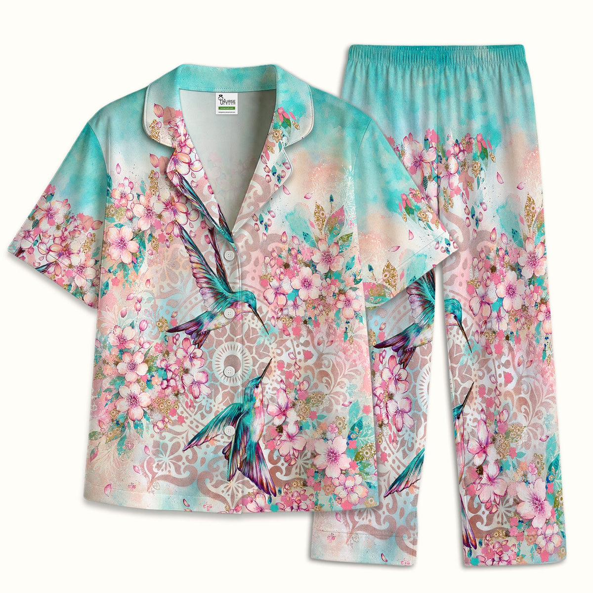Hummingbird Cherry Blossom Nurse Pajama Set