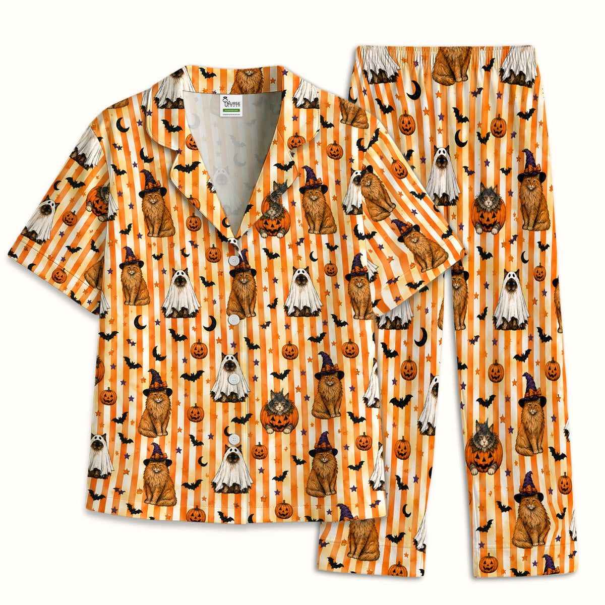 Cat Print Pajama Set - Halloween Gift For Nurse
