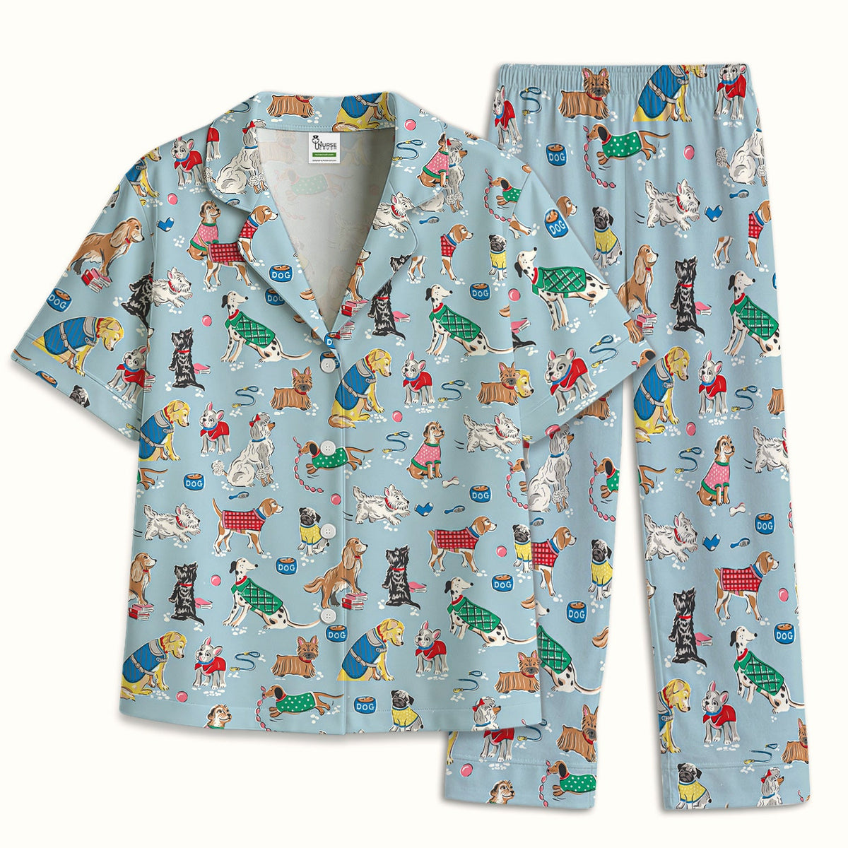 Dog Sweater Playing Ball Nurse Pajama Set