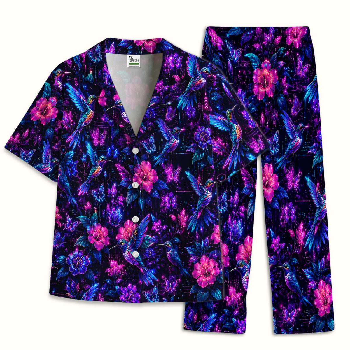 Neon Hummingbird Butterfly Bloom Pajama Set