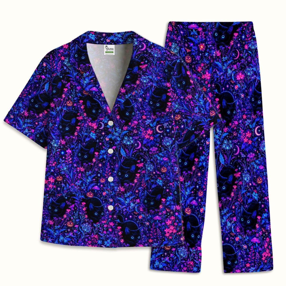 Spooky Black Cat Garden Pajama Set