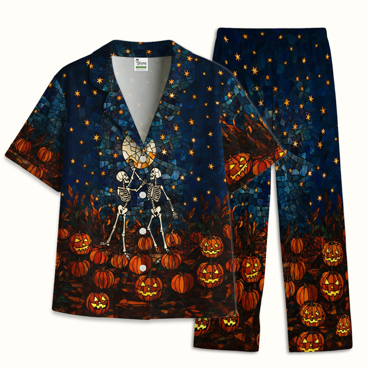 Skeleton Pumpkin Patch Pajama Set - Halloween Gift For Nurse