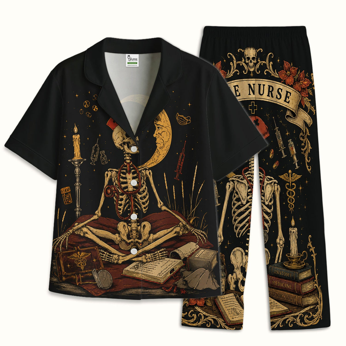 Breast Cancer Skeleton Nurse Pajama Set