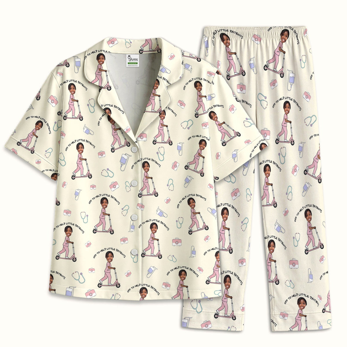 Personalized Pediatric Nurse Scooter Face Pajama Set