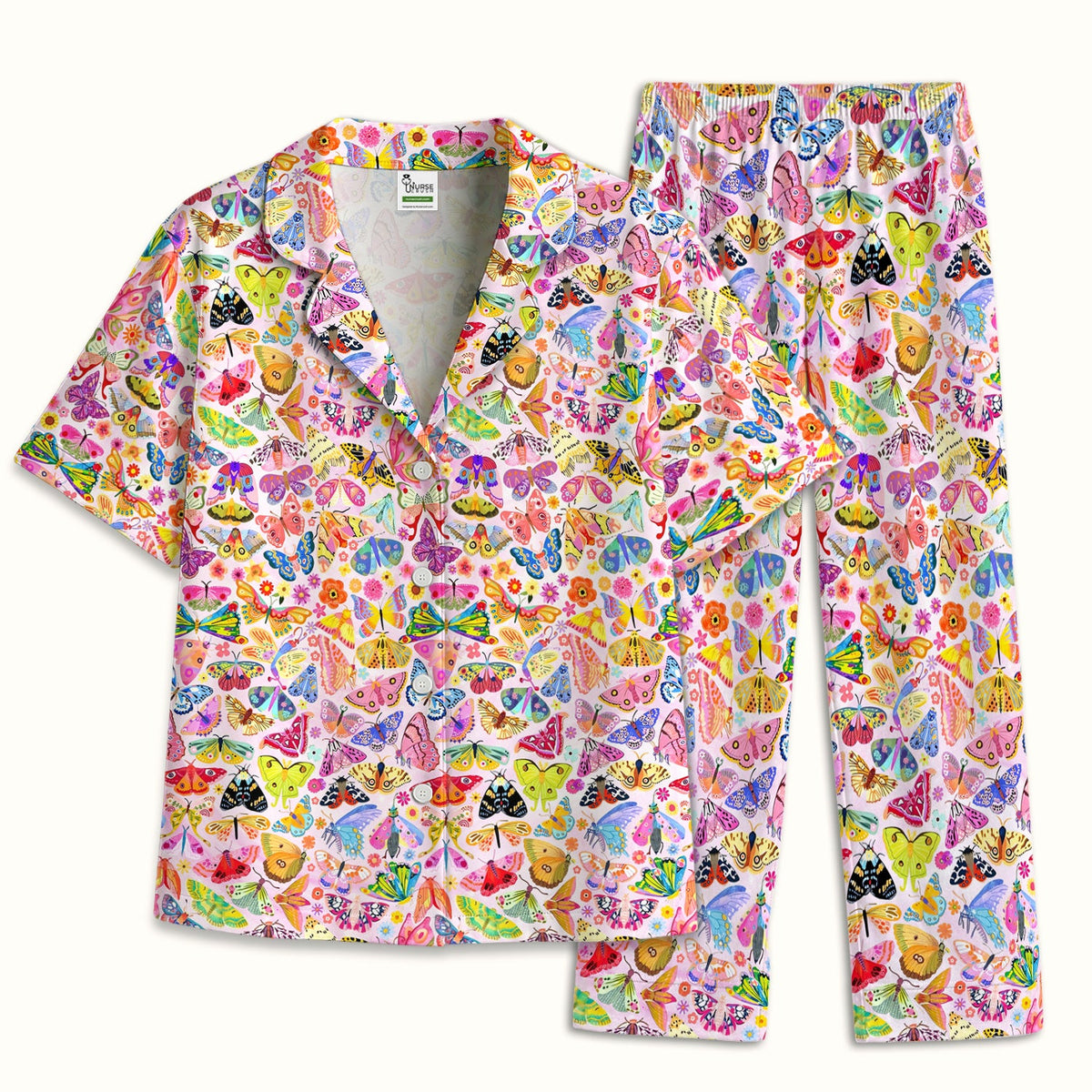 Cute Bright Butterfly Moth Floral Pajama Set
