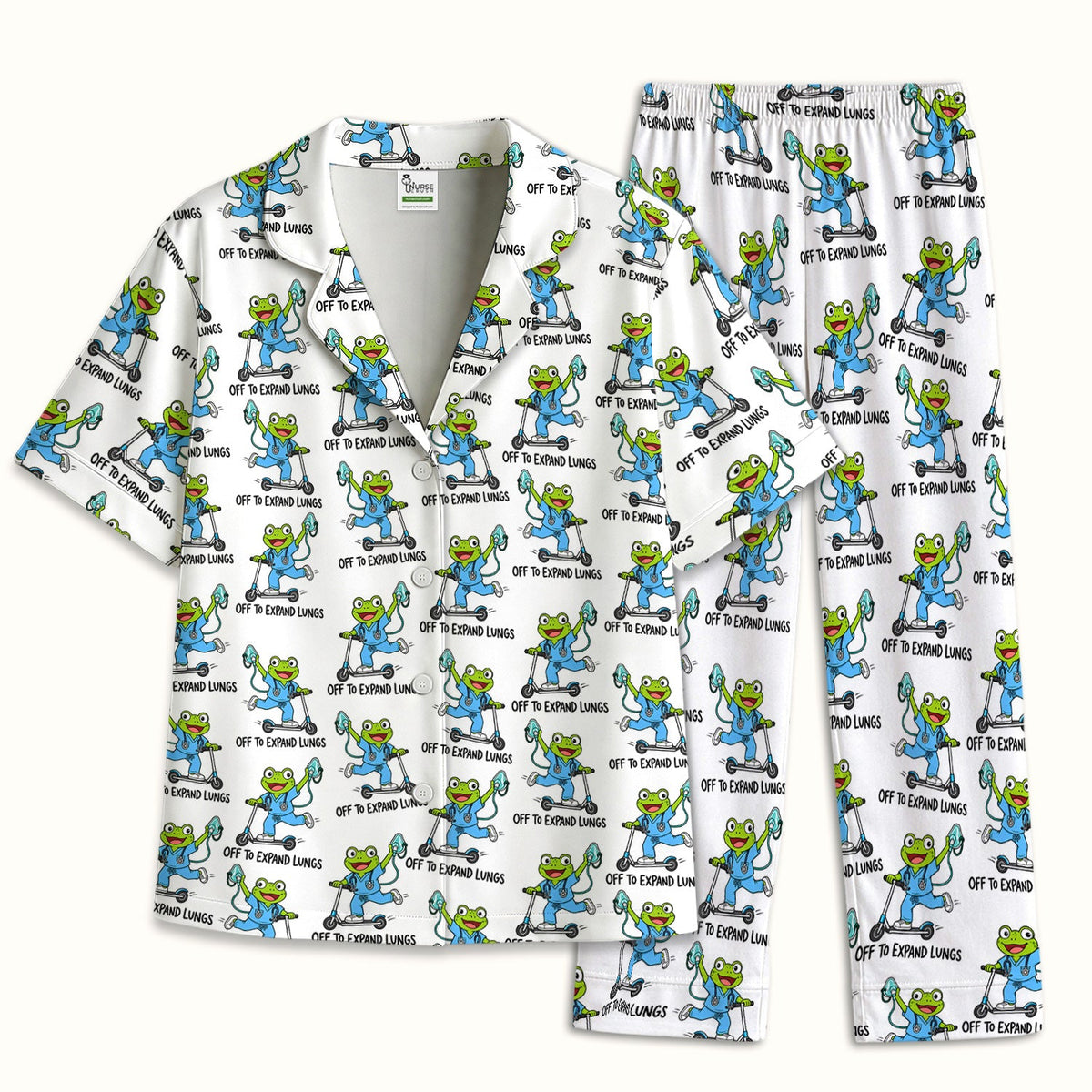Off To Expand Lungs Frog Nurse Pajama Set