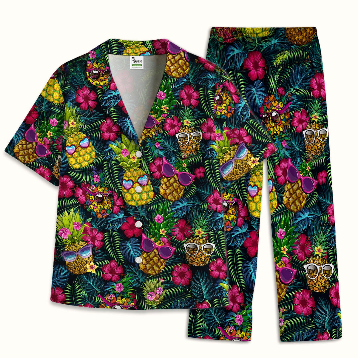 Tropical Pineapple Sunglasses Nurse Pajama Set