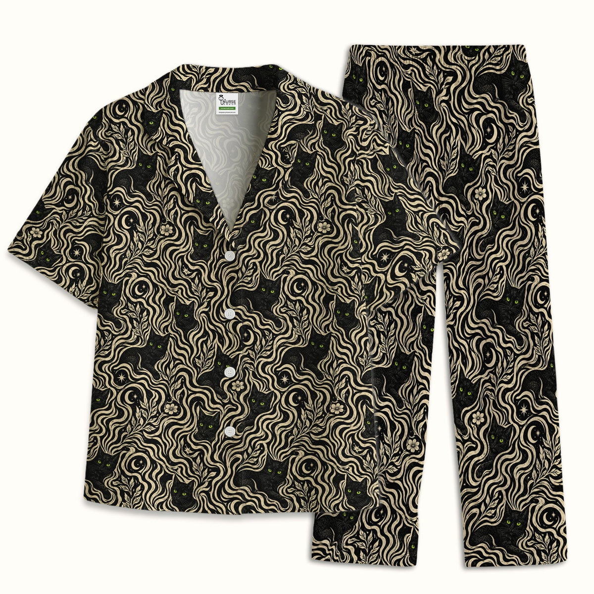 Mystical Black Cat Moonlit Pajama Set
