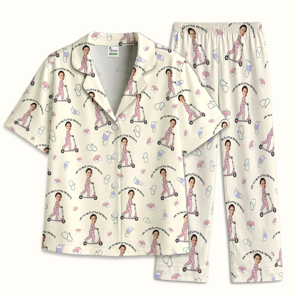 Personalized Pediatric Nurse Scooter Face Pajama Set