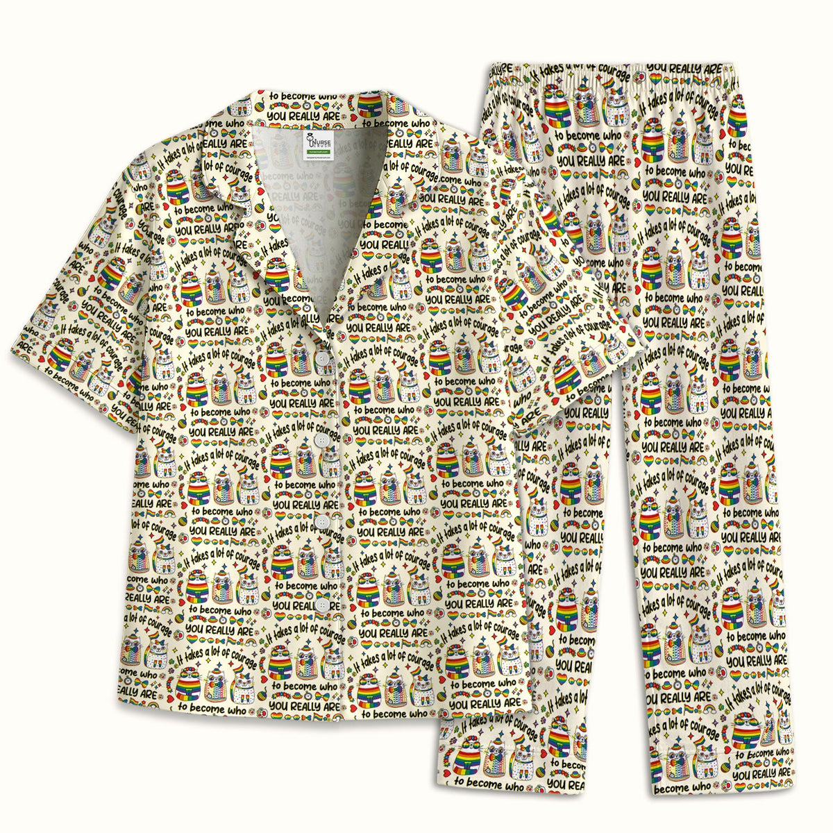 Nurse Rainbow Cat Courage Pajama Set