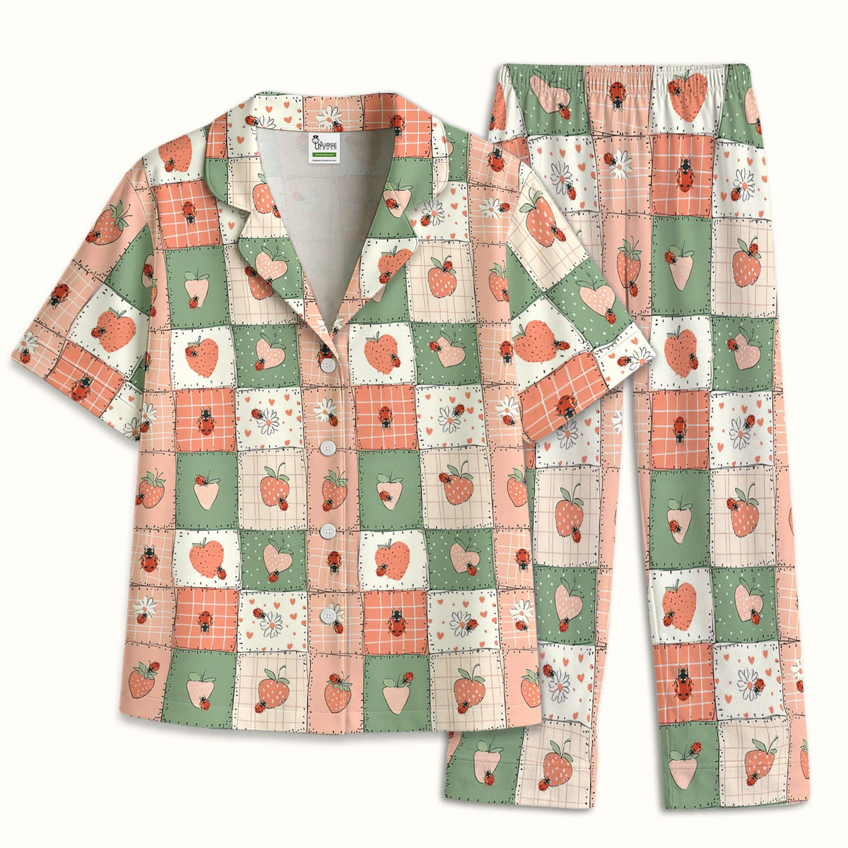 Strawberry Ladybug Patchwork Pajama Set