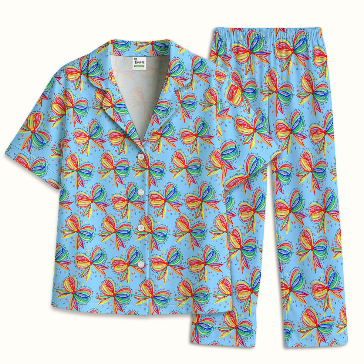 Colorful Rainbow Bow Pajama Set