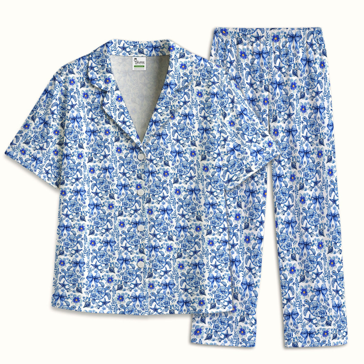 Coastal Turtle Bow Nurse Pajama Set