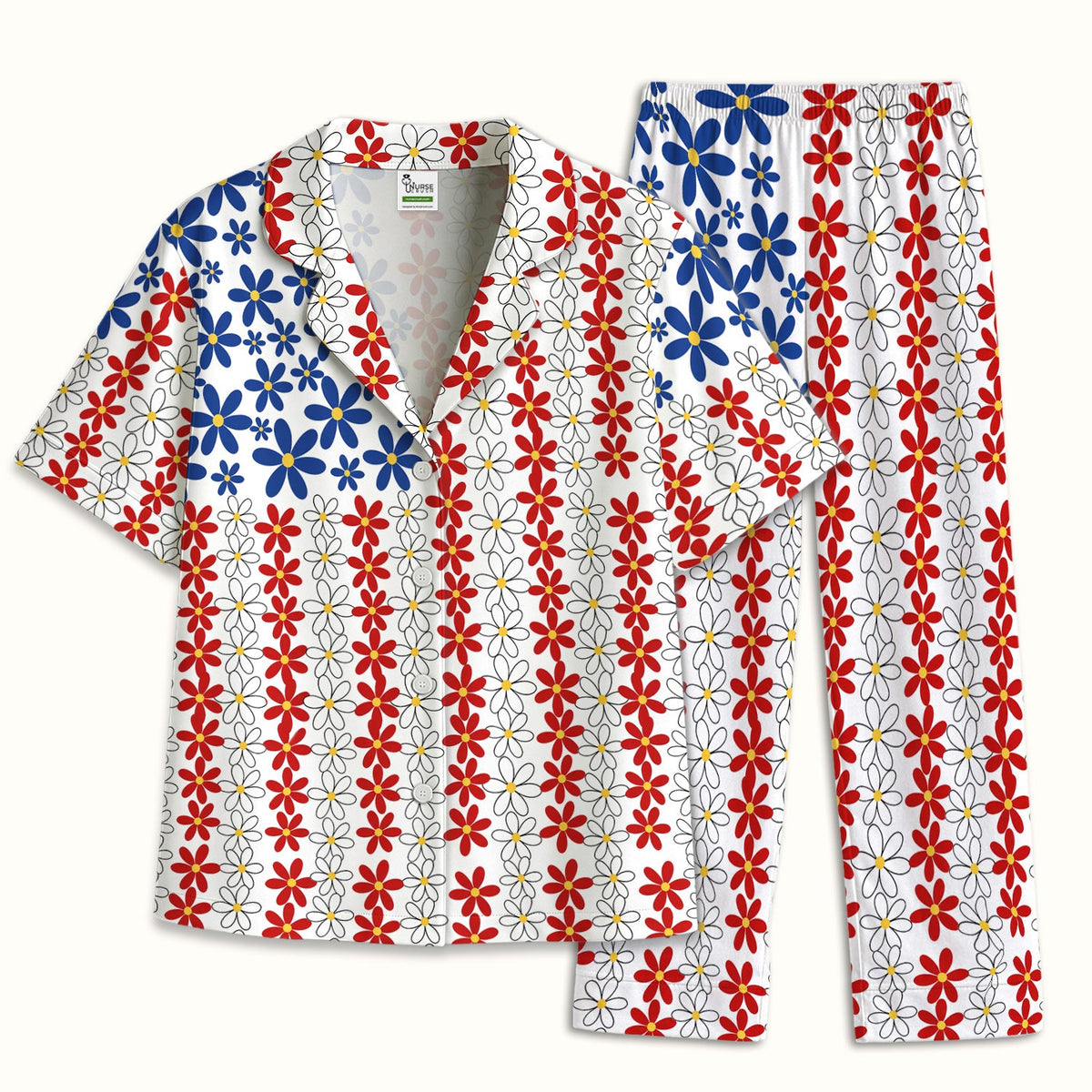 Retro Red Blue Daisy Pajama Set