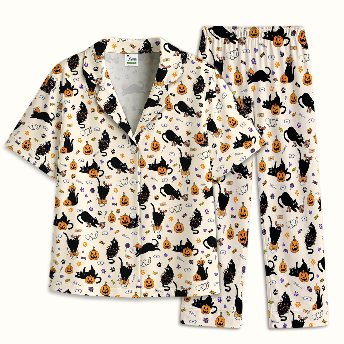 Pumpkin Black Cat Pajama Set