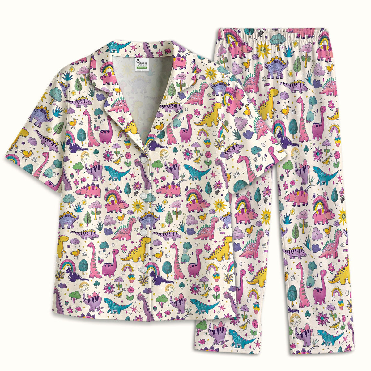 Dinosaur Rainbow Nurse Pajama Set