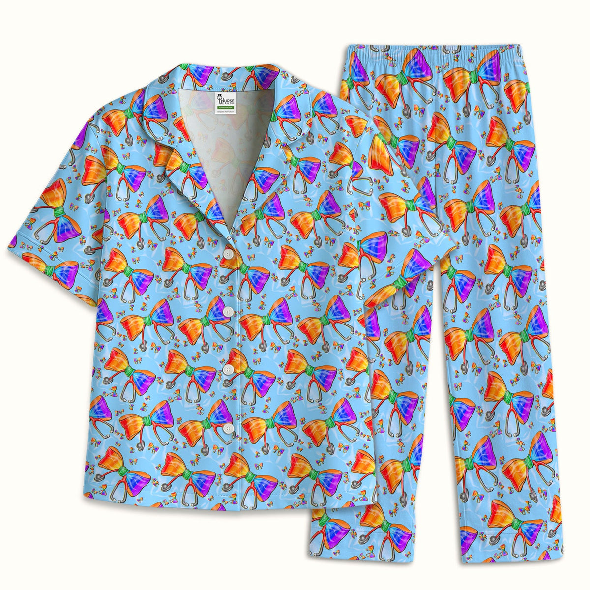 Colorful Rainbow Bow Stethoscope Pajama Set
